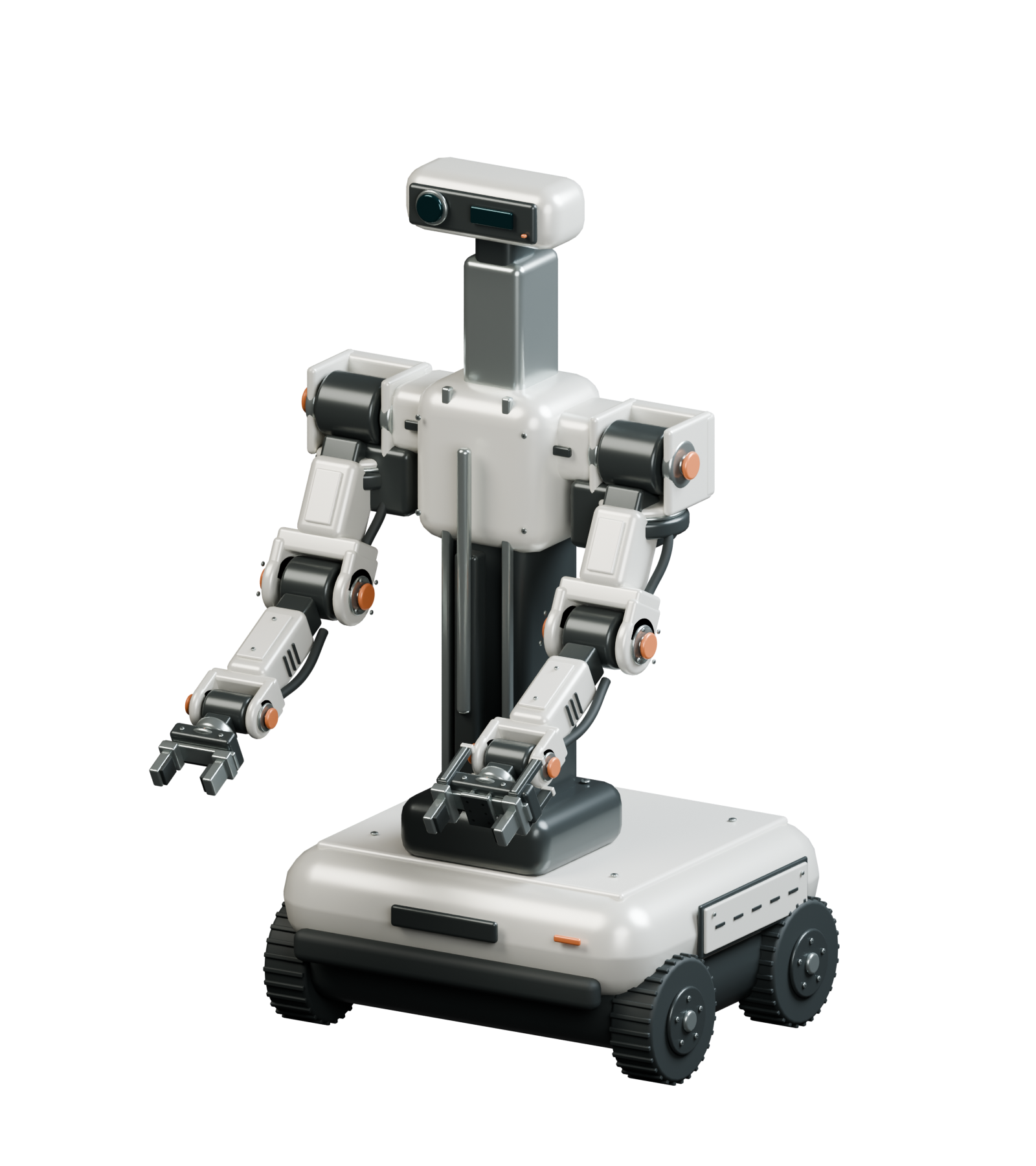 Original ivory mobile robot concept with articulated arms and a forward-mounted lift mast
